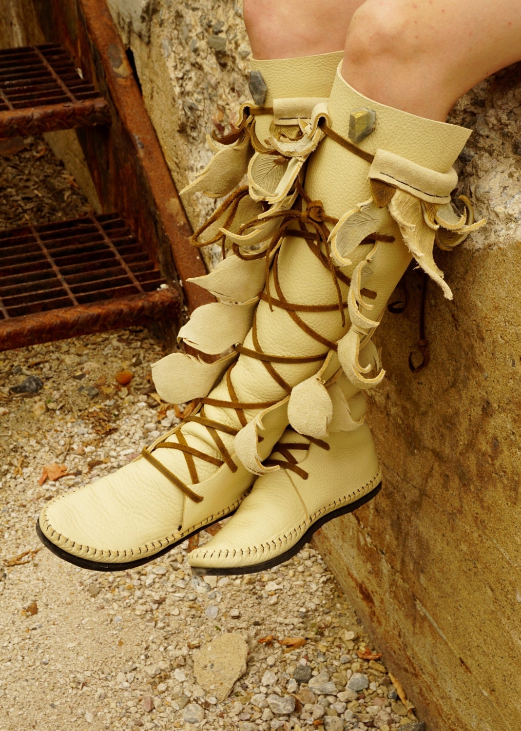 Cream Knee High Forest Boot moccasin With Seed Of Life Pockets Etsy Cream Knee High Forest Boot moccasin With Seed Of Life Pockets Etsy