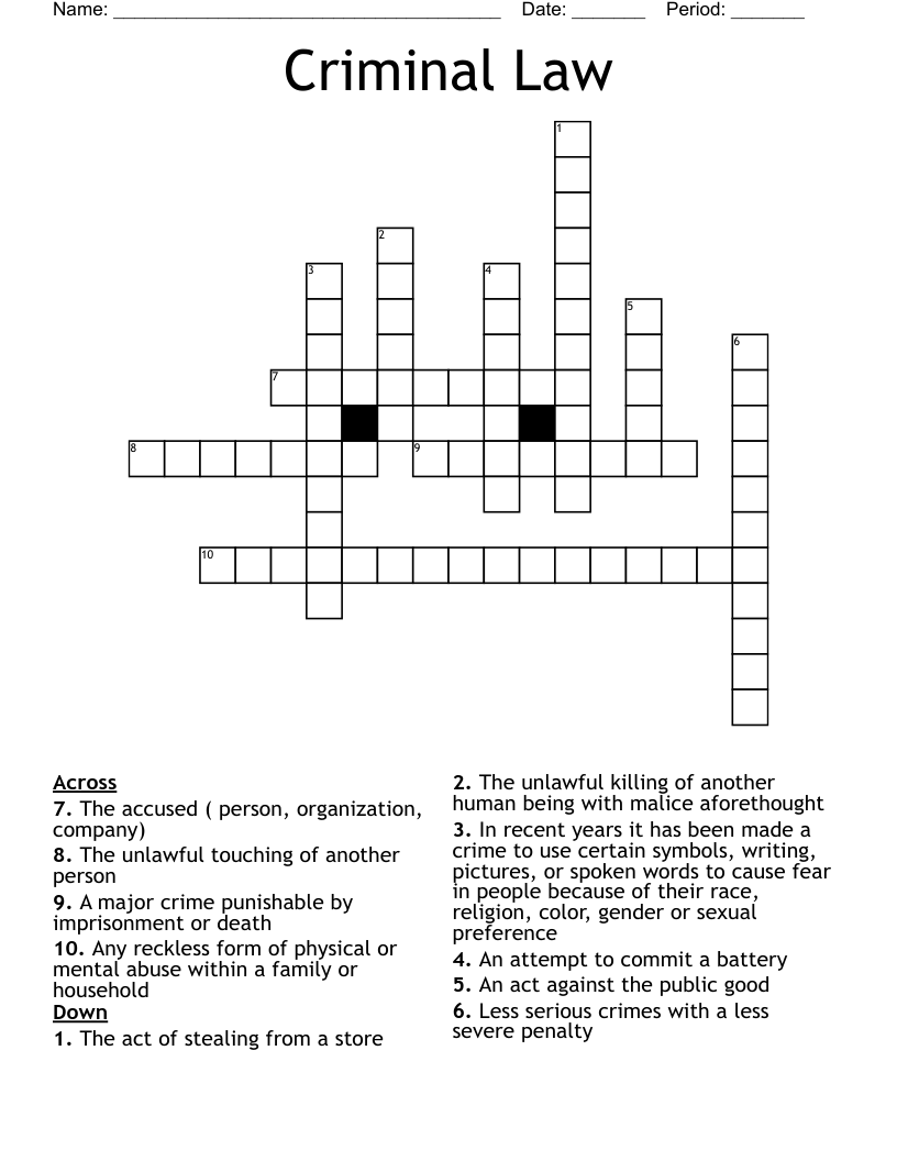 Criminal Law Crossword WordMint