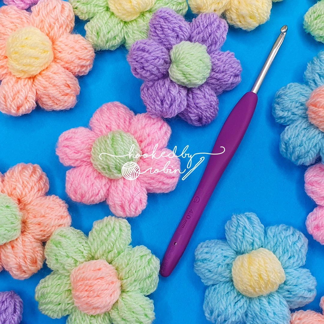 Crochet Puffy Flowers Free Video Tutorial Written Pattern Hooked By Robin Crochet Puffy Flowers Free Video Tutorial Written Pattern Hooked By Robin