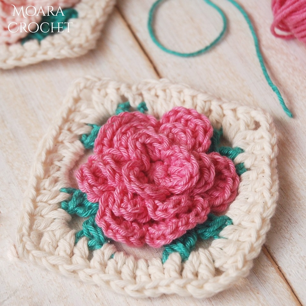 Crochet Rose Granny Square Free Pattern 