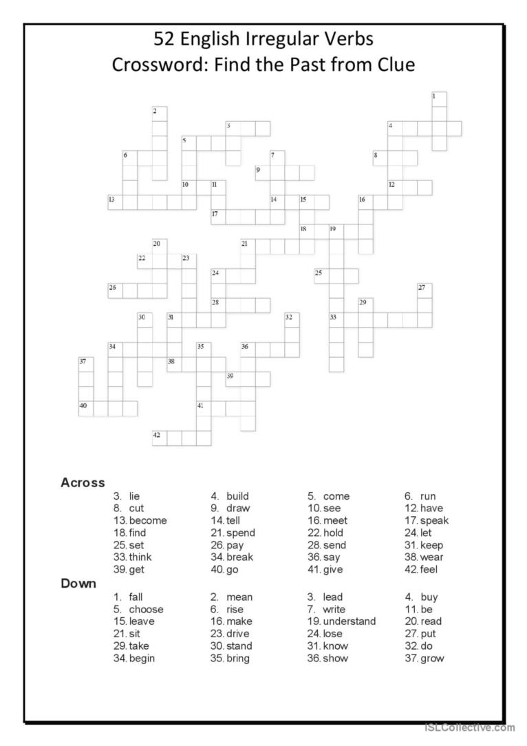 Crossword 52 English Irregular Verbs English ESL Worksheets Pdf Doc Crossword 52 English Irregular Verbs English ESL Worksheets Pdf Doc