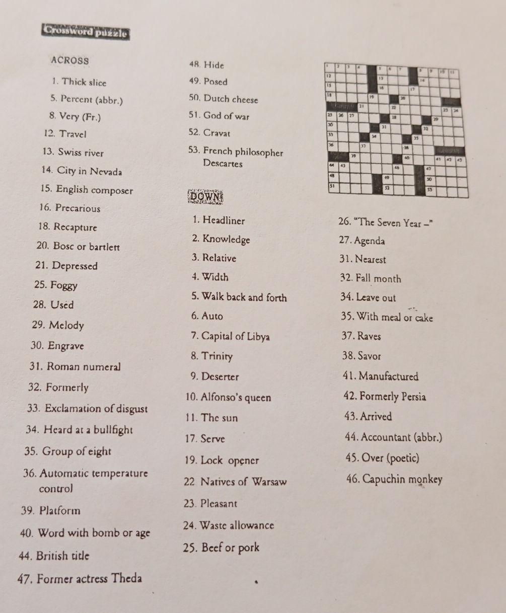 Crossword Puzzle ACROSS 1 Thick Slice 5 StudyX Crossword Puzzle ACROSS 1 Thick Slice 5 StudyX