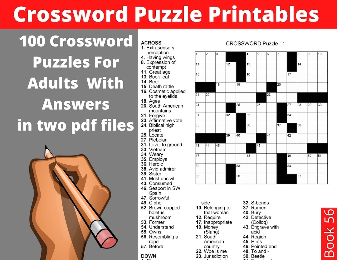 Crossword Puzzle Printables For Adults 100 Crosswords With Solutions Instant Download Large Print Fun Activities Book For Seniors Etsy Finland Crossword Puzzle Printables For Adults 100 Crosswords With Solutions Instant Download Large Print Fun Activities Book For Seniors Etsy Finland