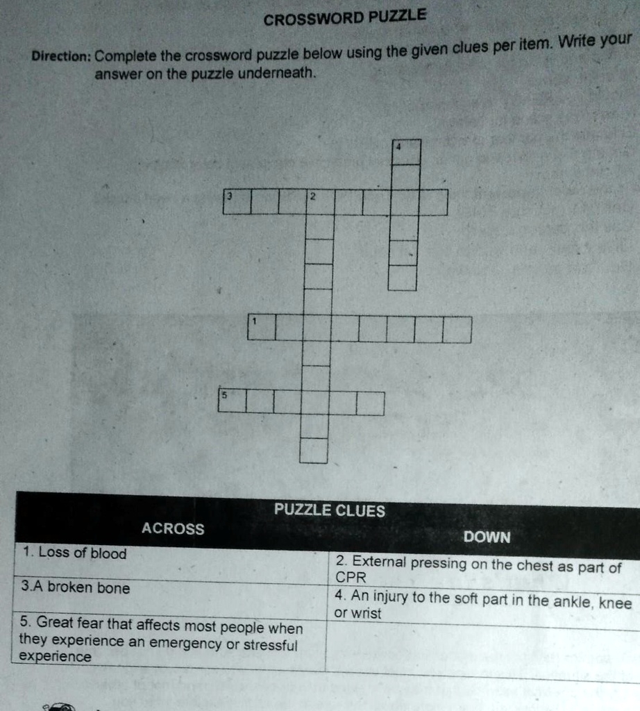 Crossword Puzzledirection Complete The Crossword Puzzle Below Using The Given Clues Per Item Write Youranswer On Crossword Puzzledirection Complete The Crossword Puzzle Below Using The Given Clues Per Item Write Youranswer On