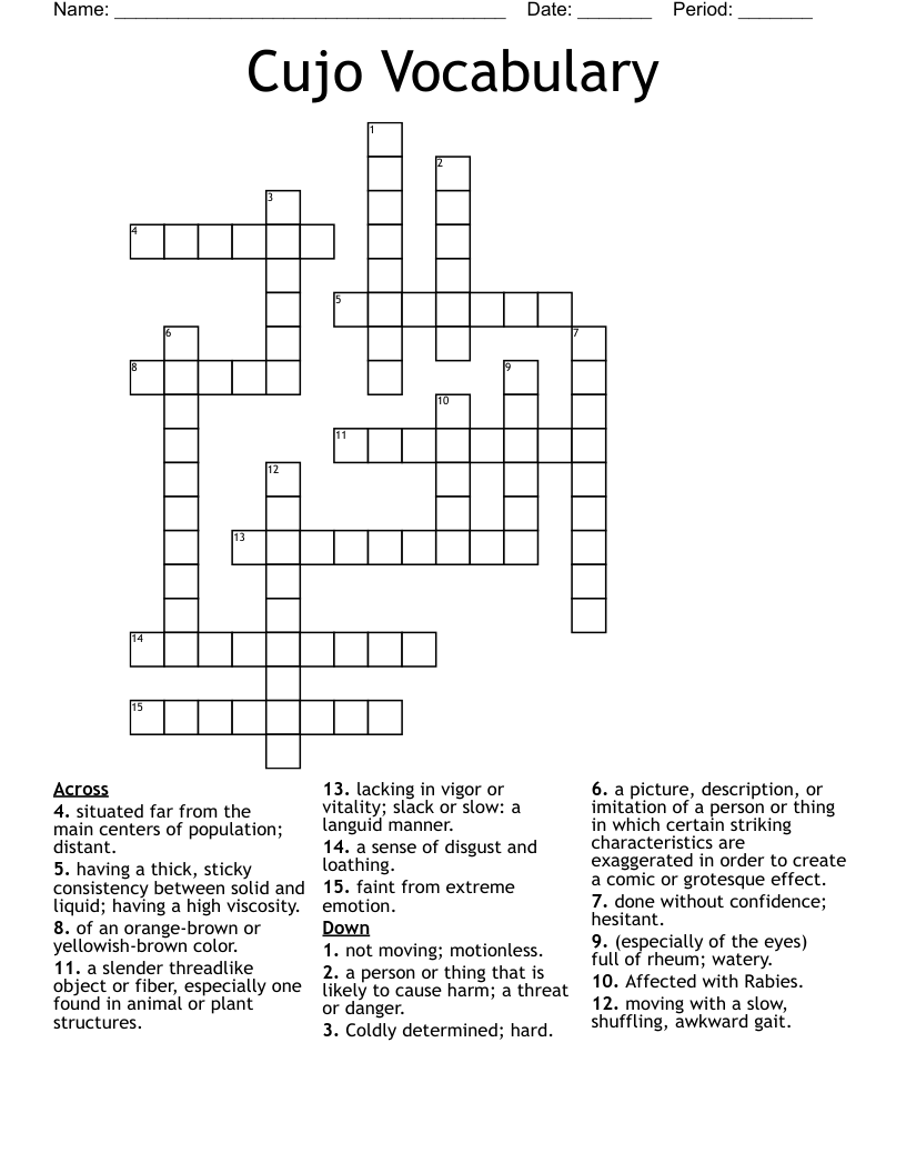 Cujo Vocabulary Crossword WordMint Cujo Vocabulary Crossword WordMint