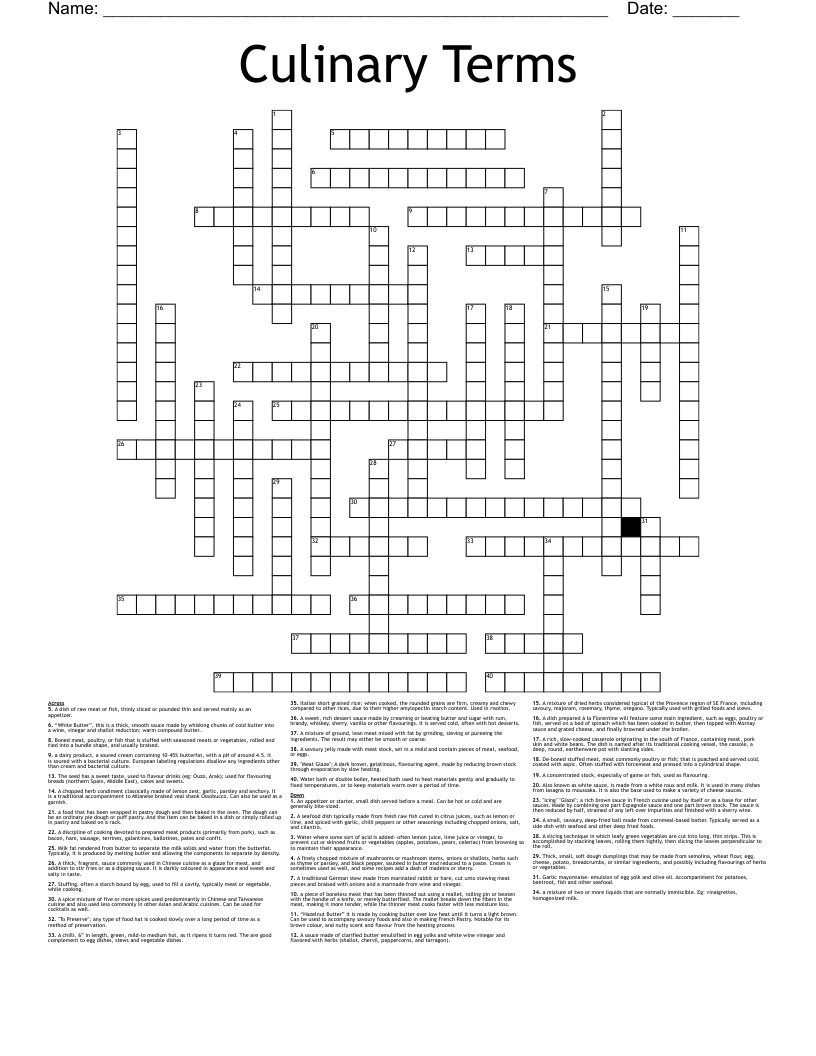 Culinary Terms Crossword WordMint Culinary Terms Crossword WordMint