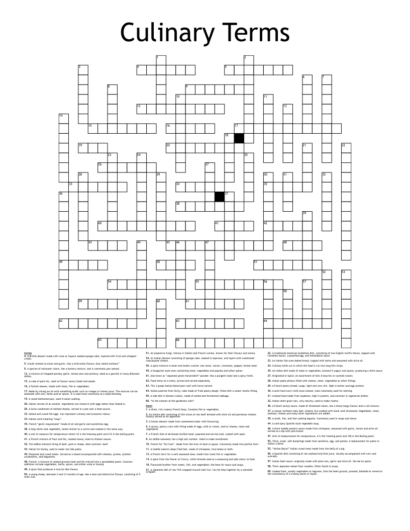 Culinary Terms Crossword WordMint Culinary Terms Crossword WordMint