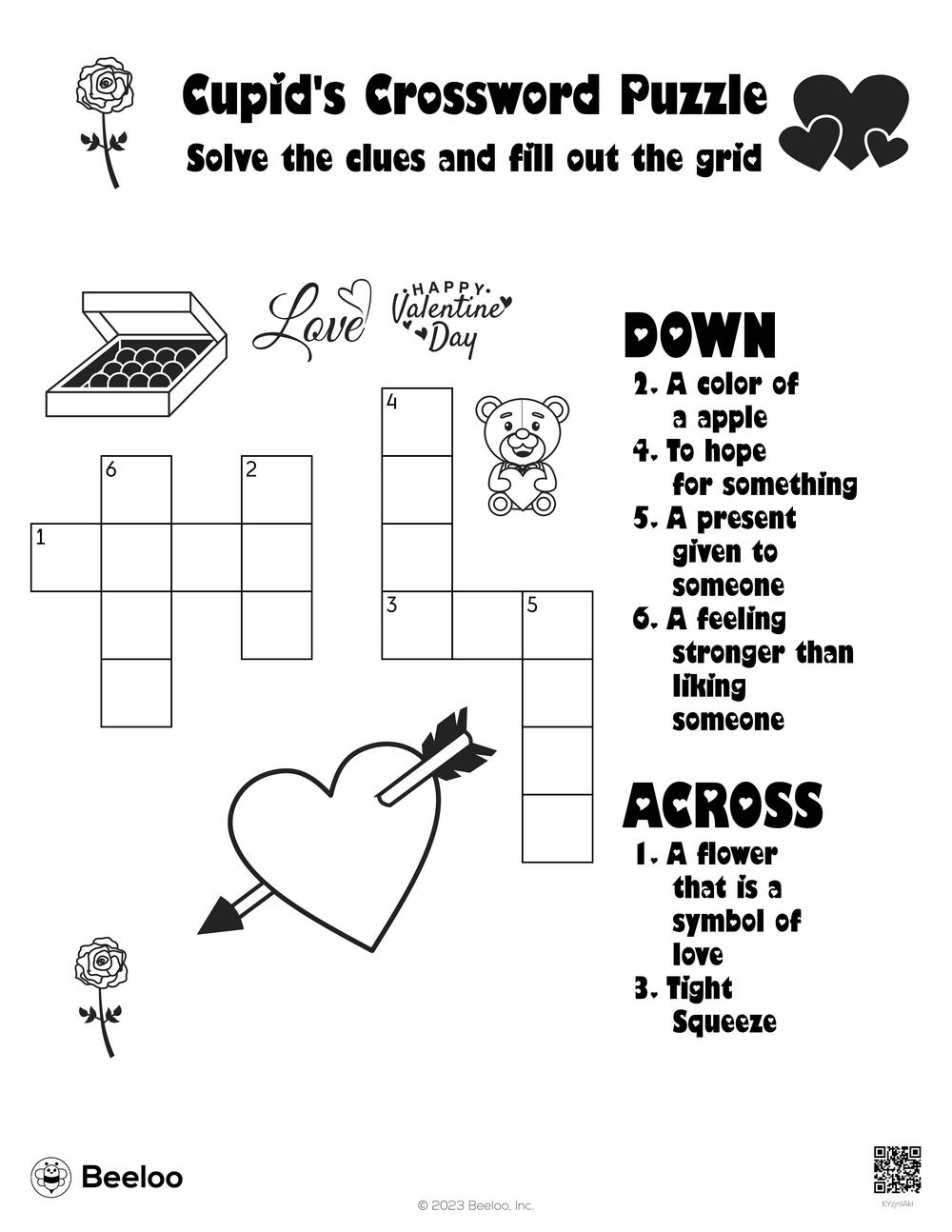 Cupid s Crossword Puzzle Beeloo Printable Crafts And Activities For Kids