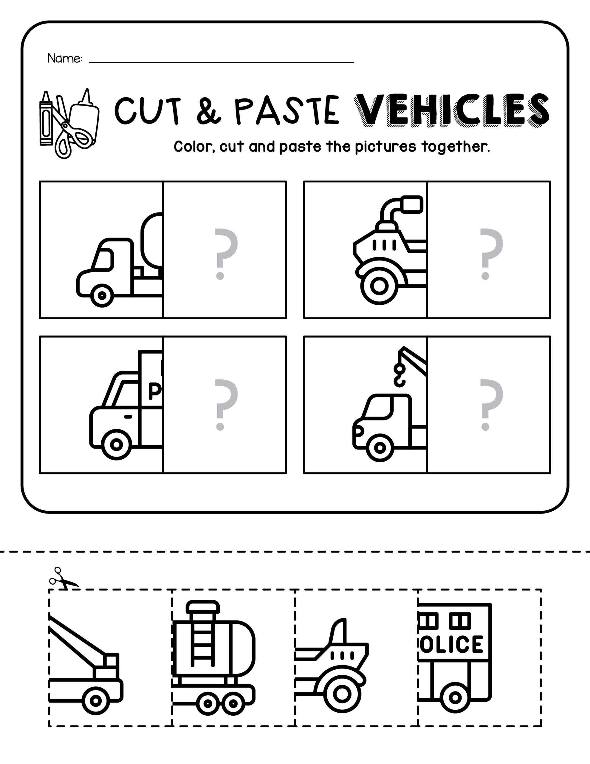 Cut And Paste Vehicles Worksheets Made By Teachers Cut And Paste Vehicles Worksheets Made By Teachers