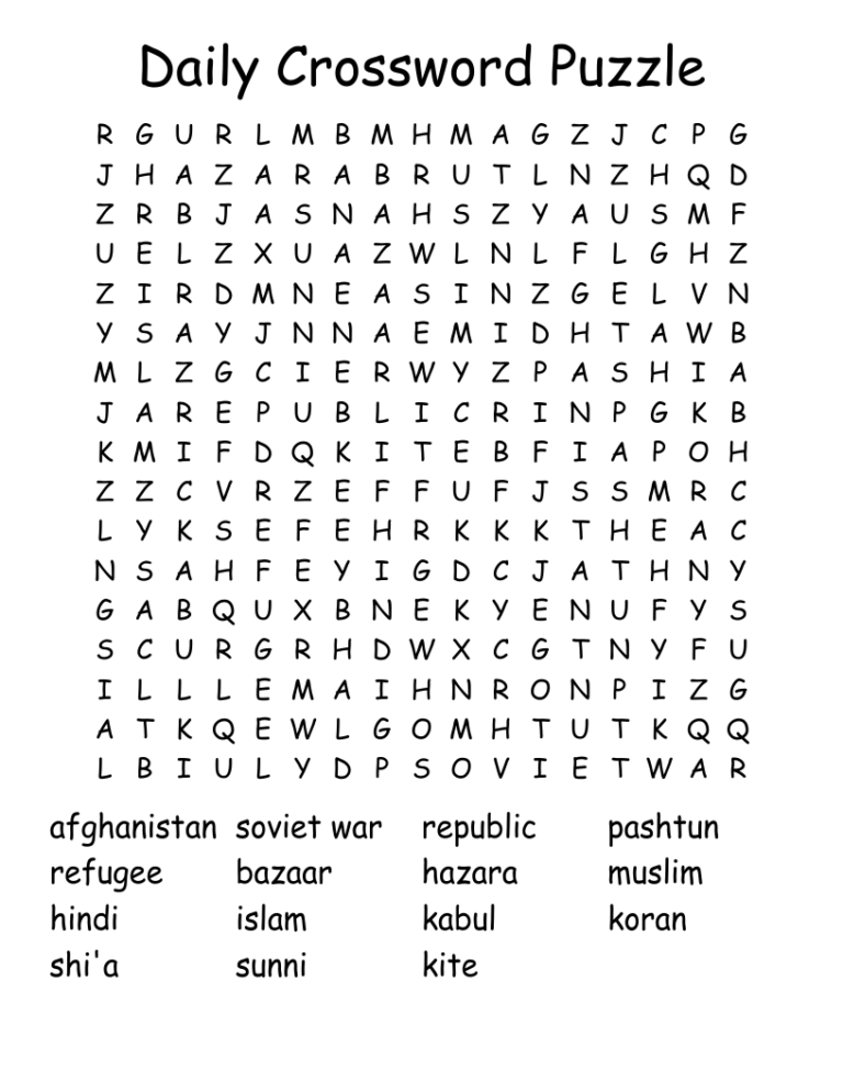 Daily Crossword Puzzle Word Search WordMint