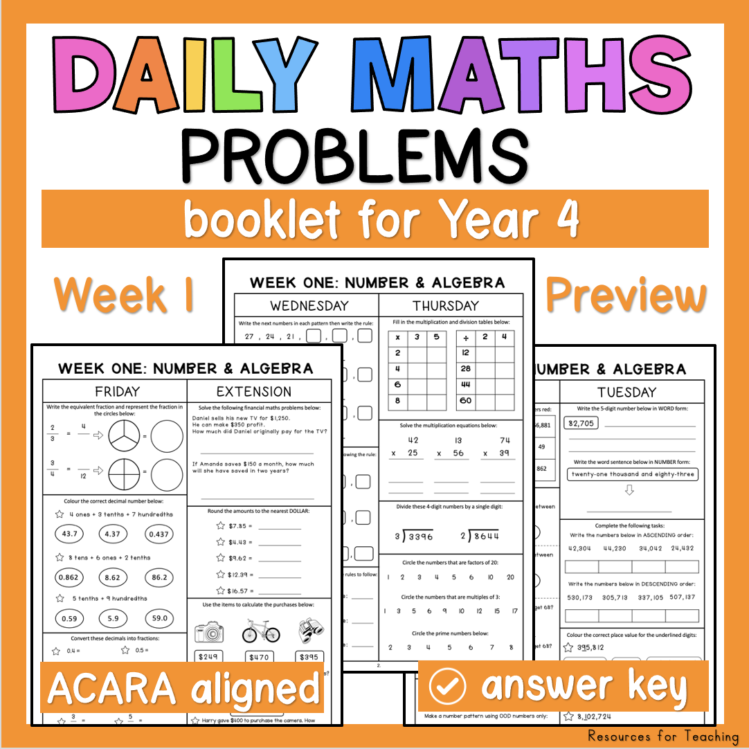 Daily Maths Problems Year 4 Resources For Teaching Australia Daily Maths Problems Year 4 Resources For Teaching Australia