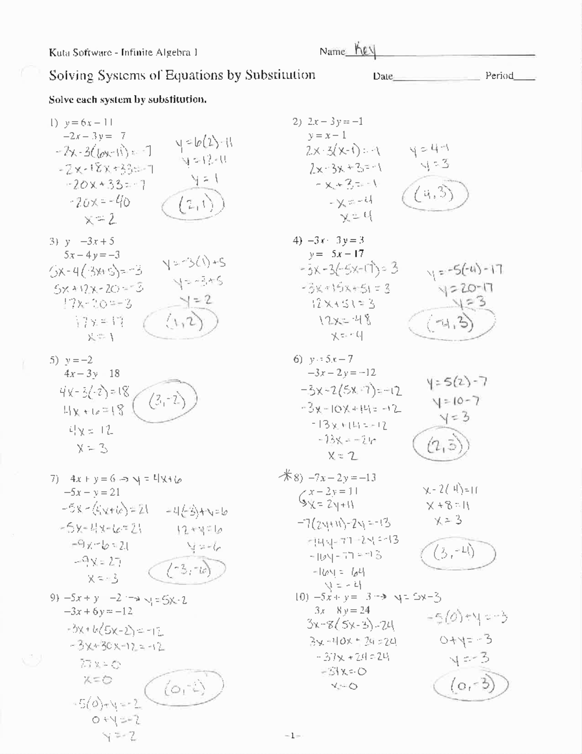 solving systems of equations by substitution worksheet solving systems of equations by substitution worksheet