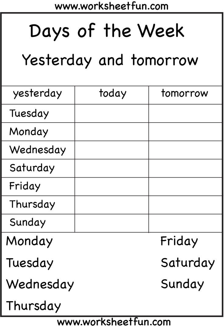 Days Of The Week Yesterday And Tomorrow 6 Worksheets FREE Printable Worksheets Days Of The Week Yesterday And Tomorrow 6 Worksheets FREE Printable Worksheets