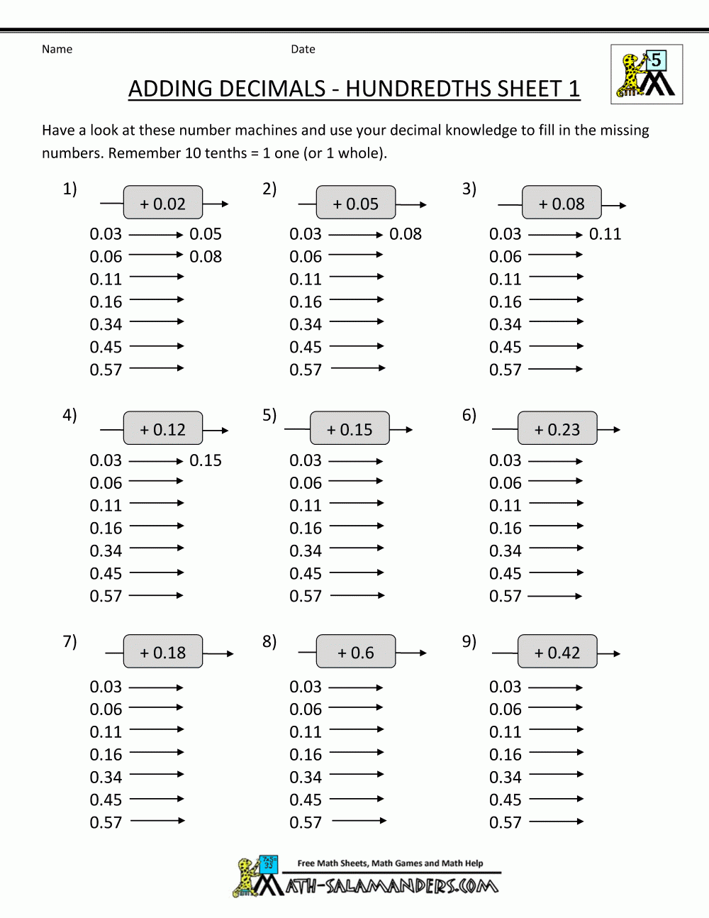 Decimal Addition Worksheets 5th Grade Decimal Addition Worksheets 5th Grade