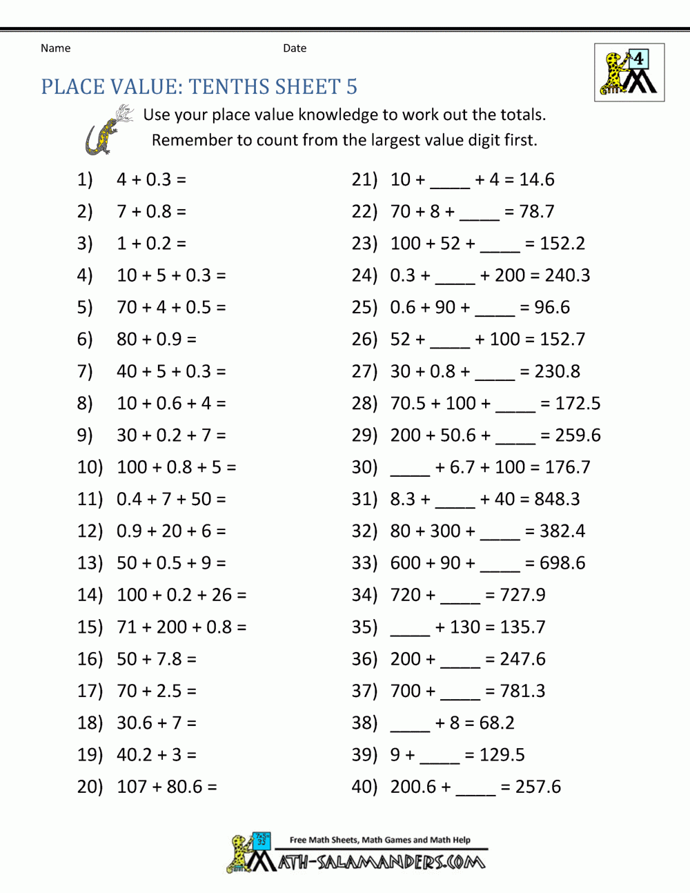 decimal place value worksheets decimal place value worksheets