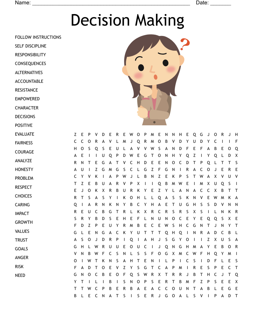 Decision Making Crossword Puzzle WordMint Decision Making Crossword Puzzle WordMint