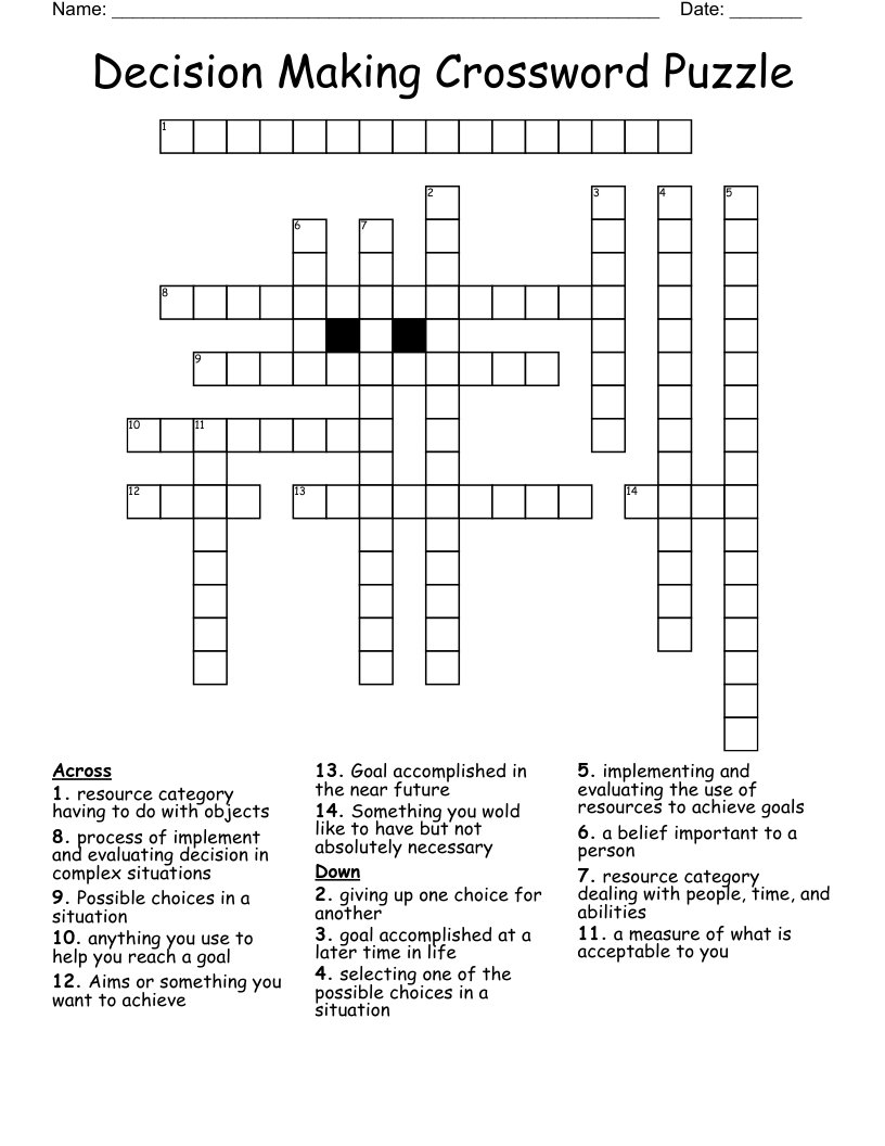 Decision Making Crossword Puzzle WordMint Decision Making Crossword Puzzle WordMint