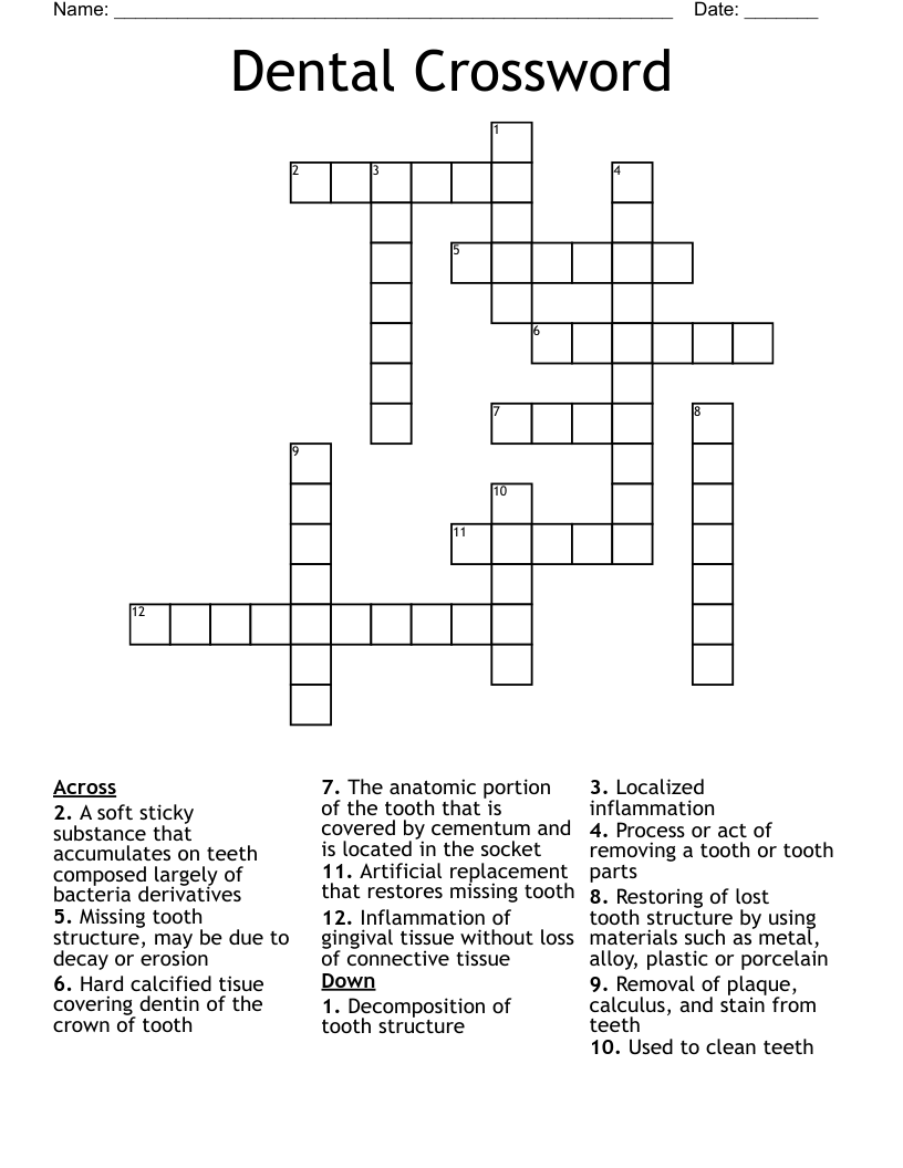 Dental Crossword WordMint