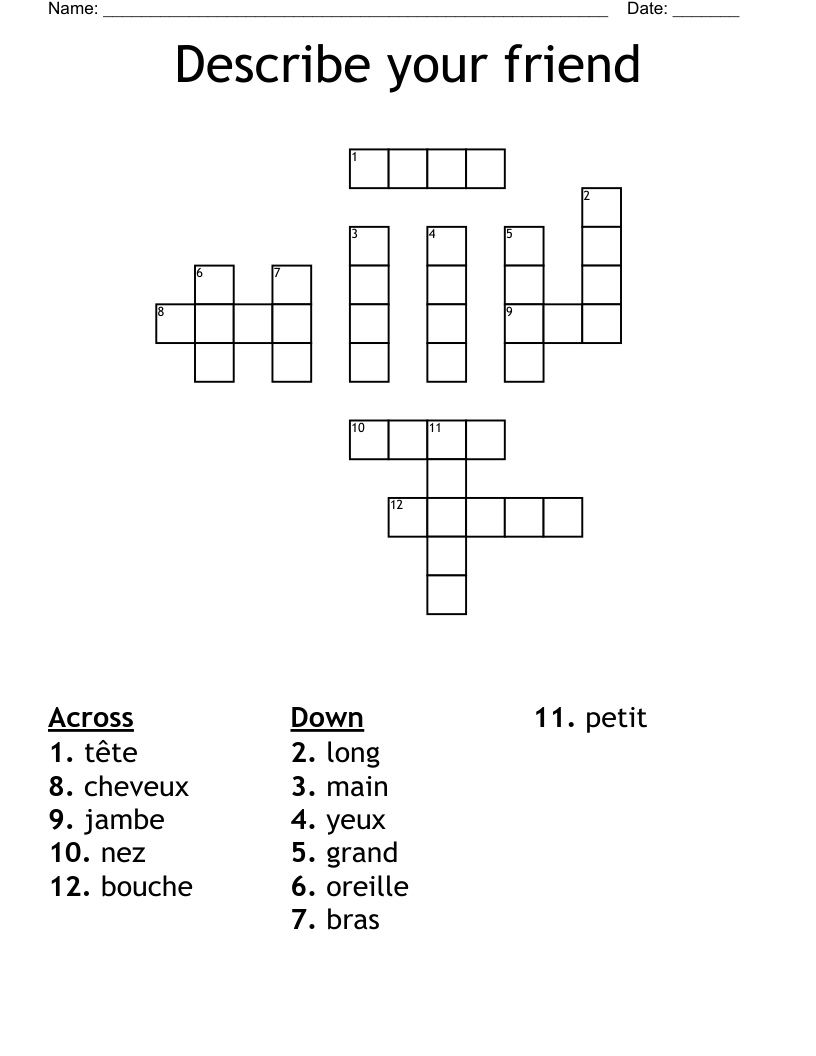 Describe Your Friend Crossword WordMint Describe Your Friend Crossword WordMint