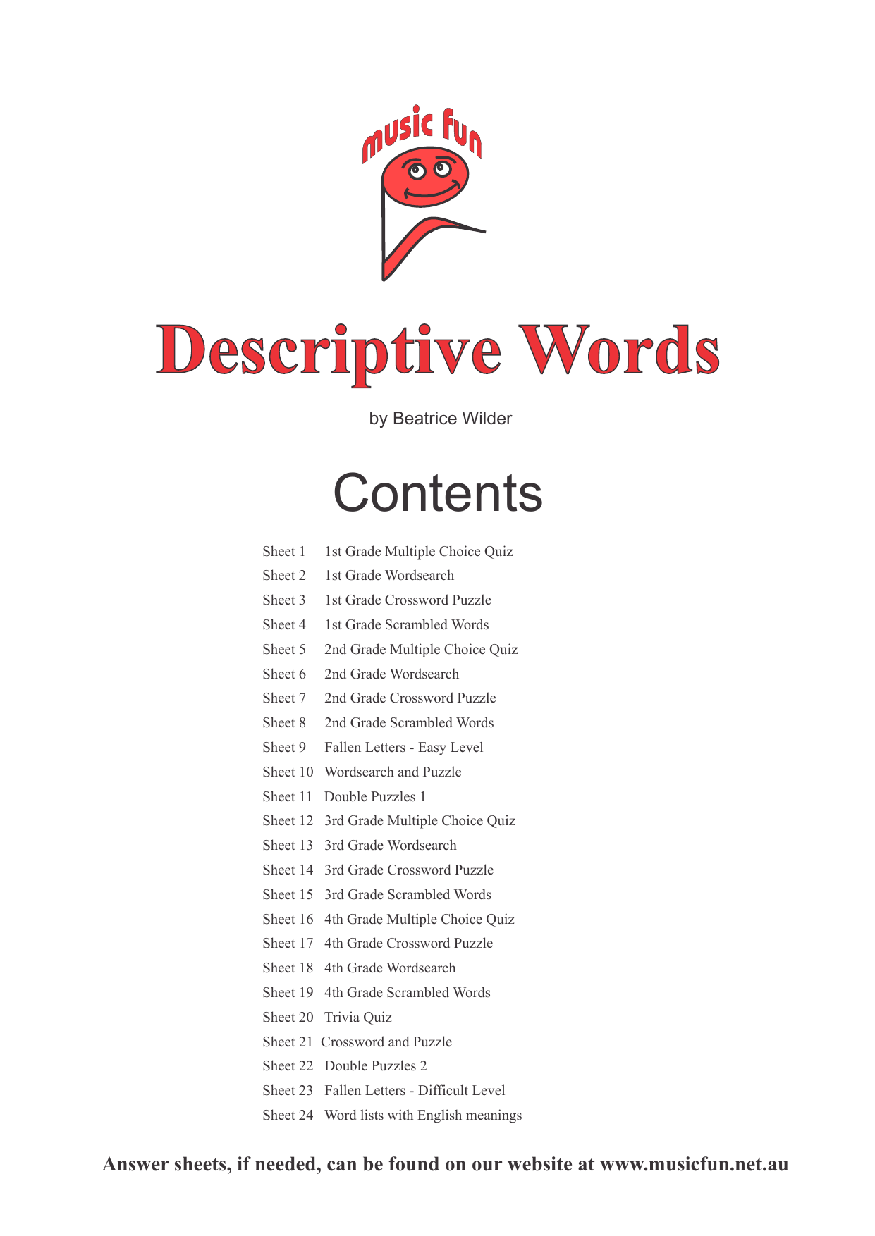 Descriptive Music Words Worksheets Grades 1 4 Descriptive Music Words Worksheets Grades 1 4