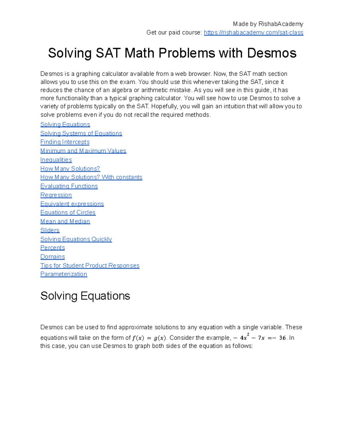 Desmos Cheat Sheet For SAT Math Solutions Studocu