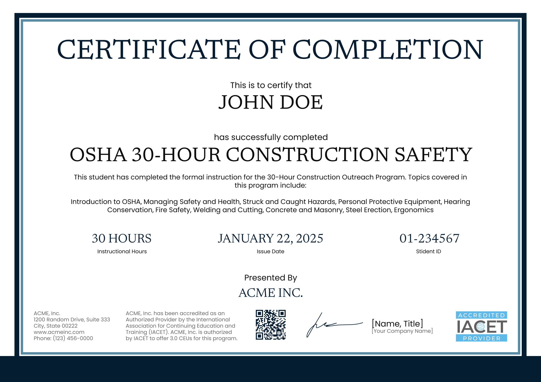Detailed And Professional OSHA 30 Certificate Template Detailed And Professional OSHA 30 Certificate Template