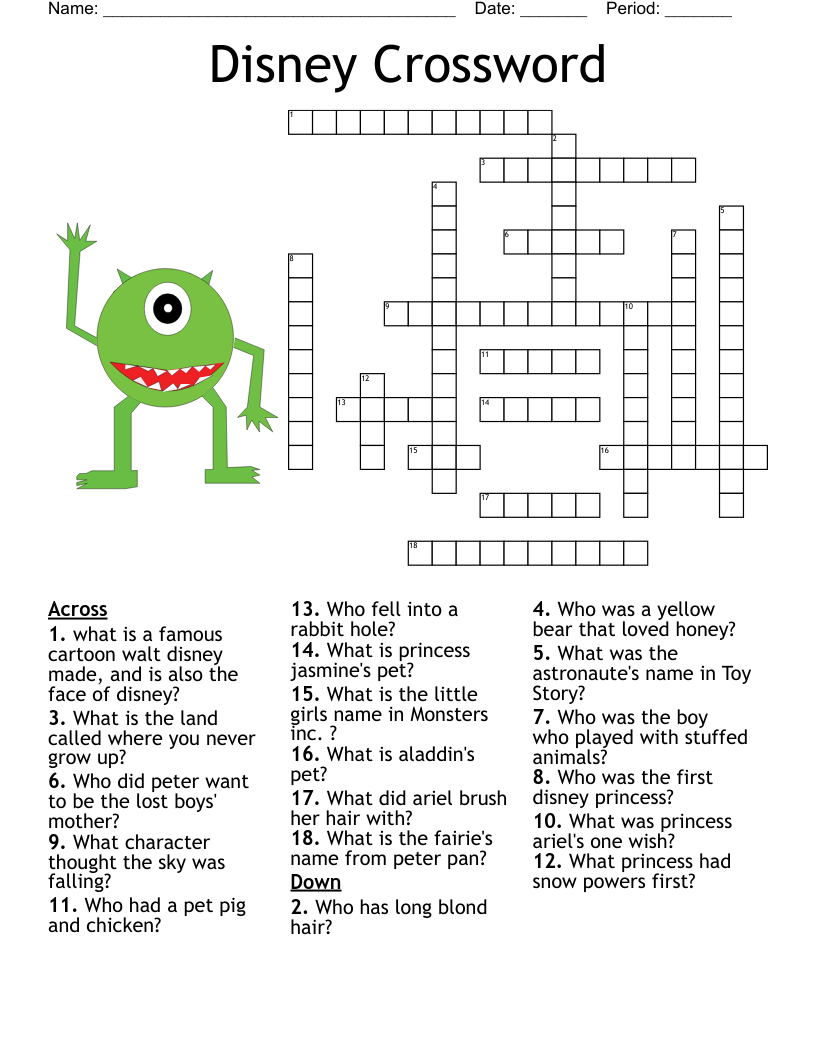 Disney Crossword WordMint Disney Crossword WordMint