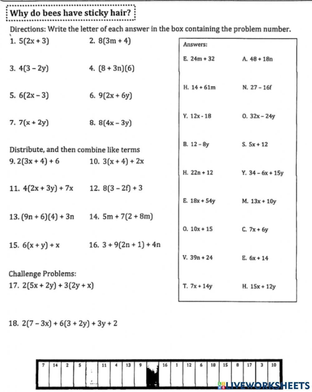 Distributive Property And Combining Like Terms Worksheet Live Worksheets Library Distributive Property And Combining Like Terms Worksheet Live Worksheets Library