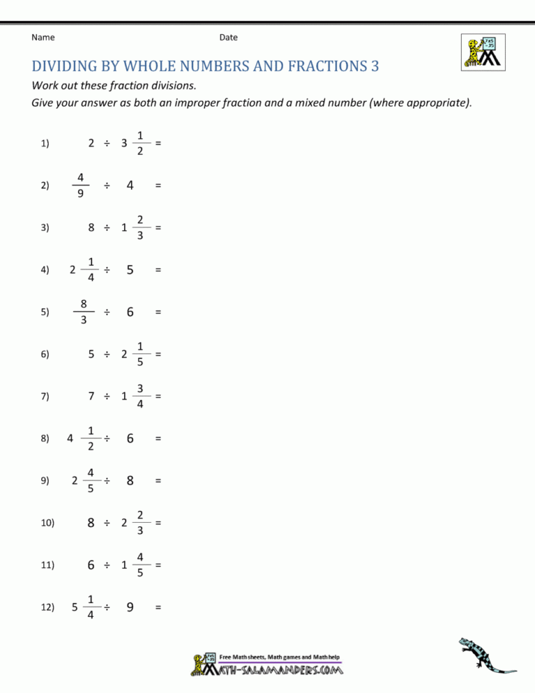 Dividing Fractions By Whole Numbers