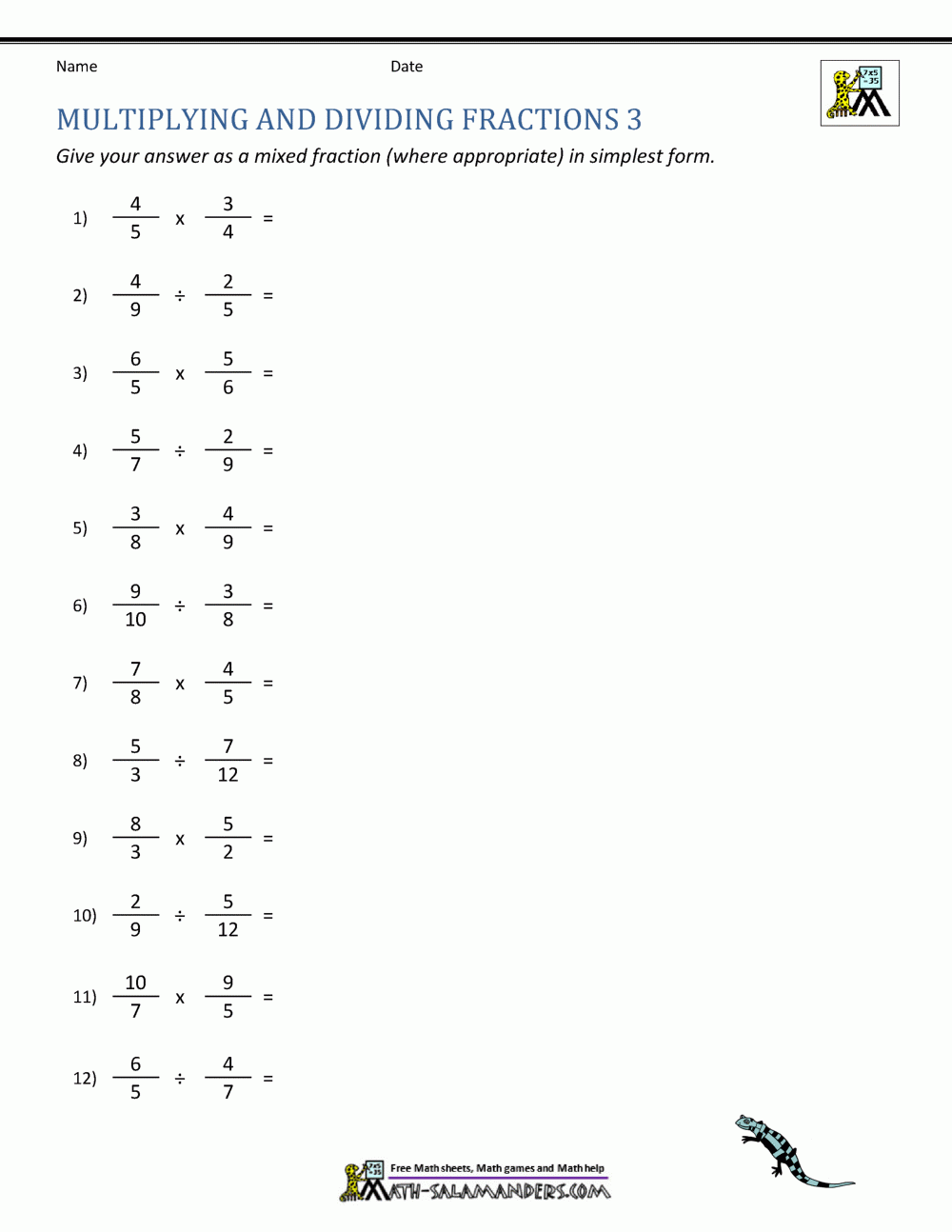 Dividing Fractions Worksheet Dividing Fractions Worksheet
