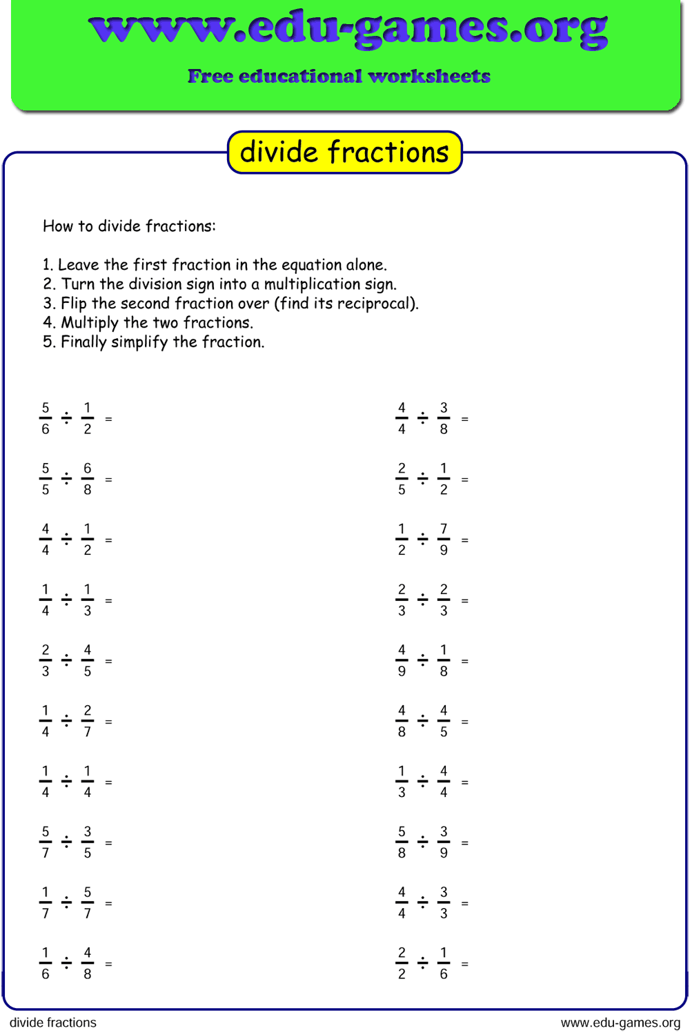 dividing fractions by fractions worksheet dividing fractions by fractions worksheet