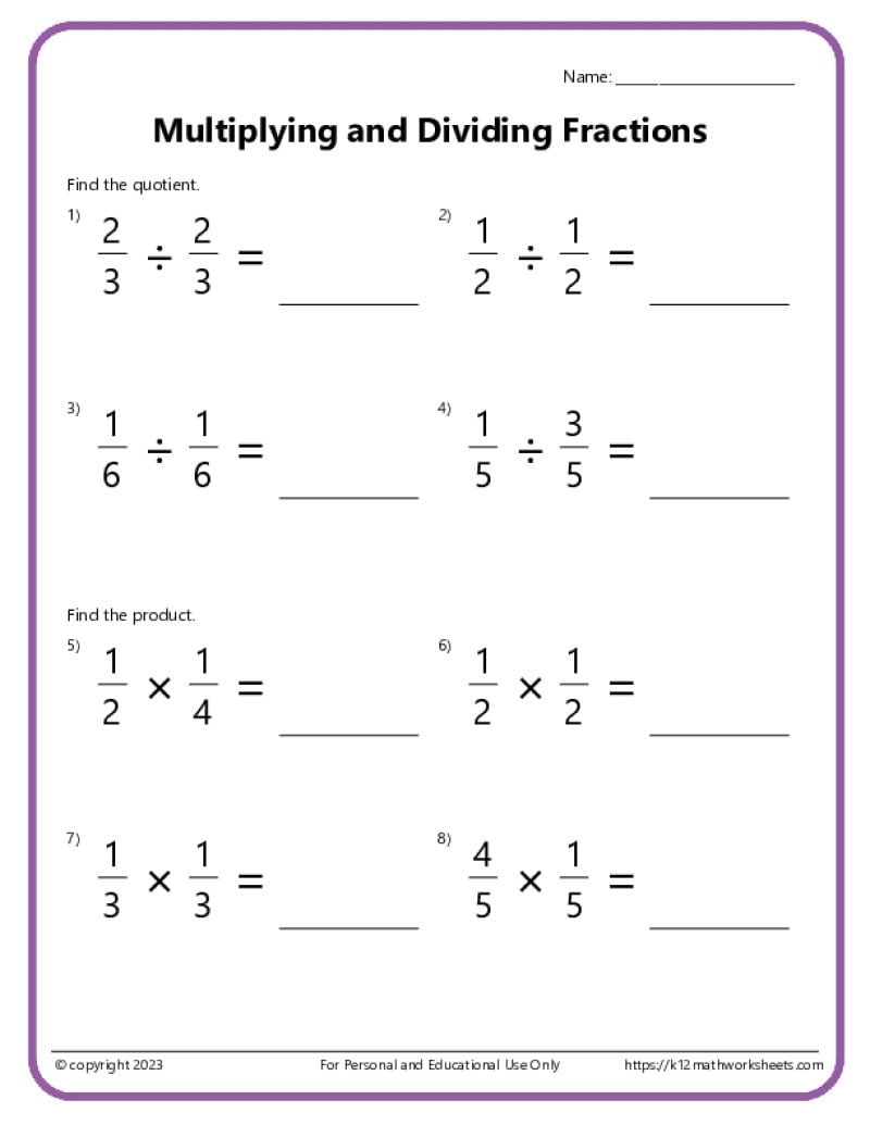 Dividing Fractions Worksheets Dividing Fractions Worksheets