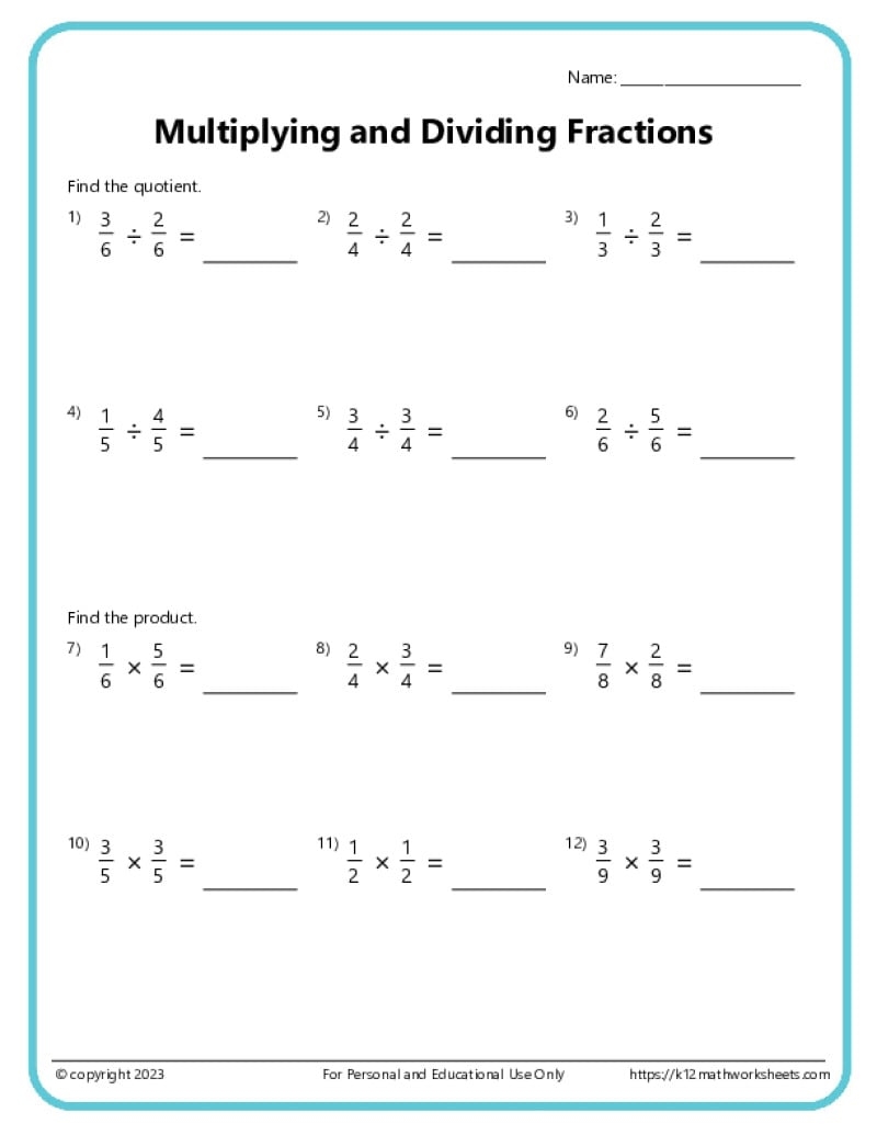 Dividing Fractions Worksheets Dividing Fractions Worksheets