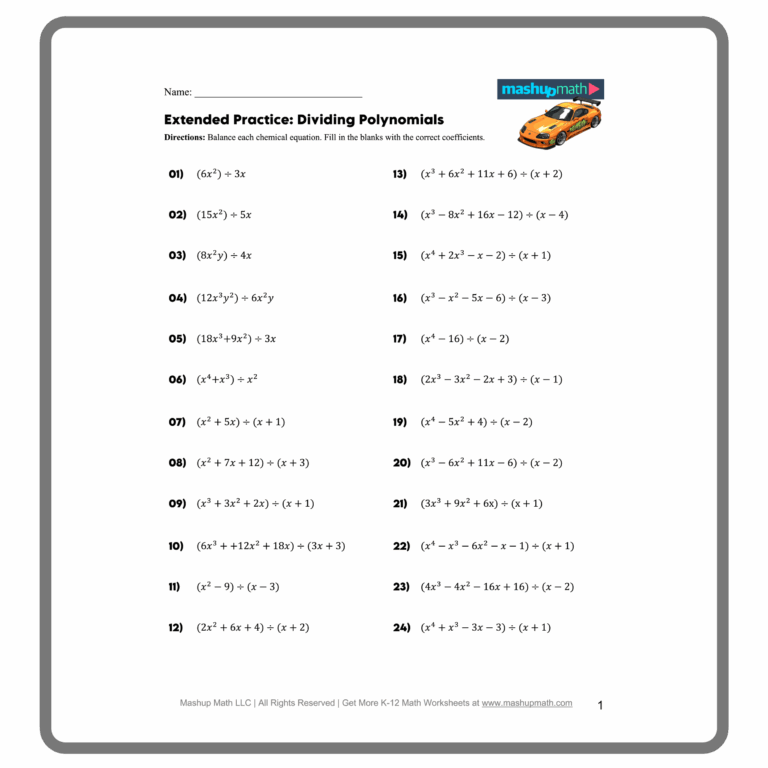 Dividing Polynomials Worksheets With Answers Mashup Math