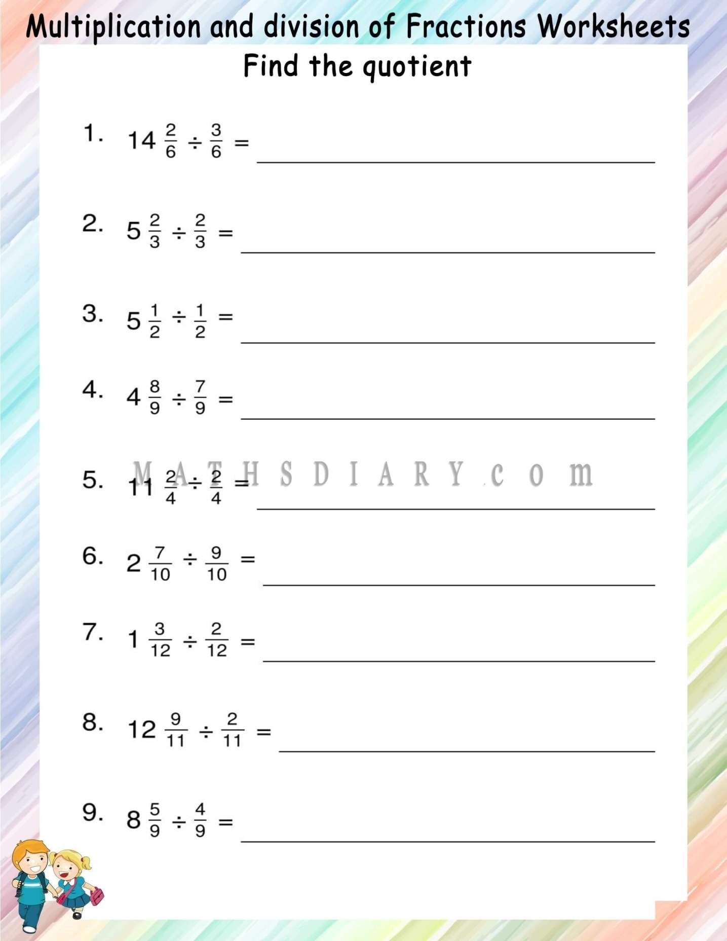 dividing fractions by whole numbers worksheet dividing fractions by whole numbers worksheet