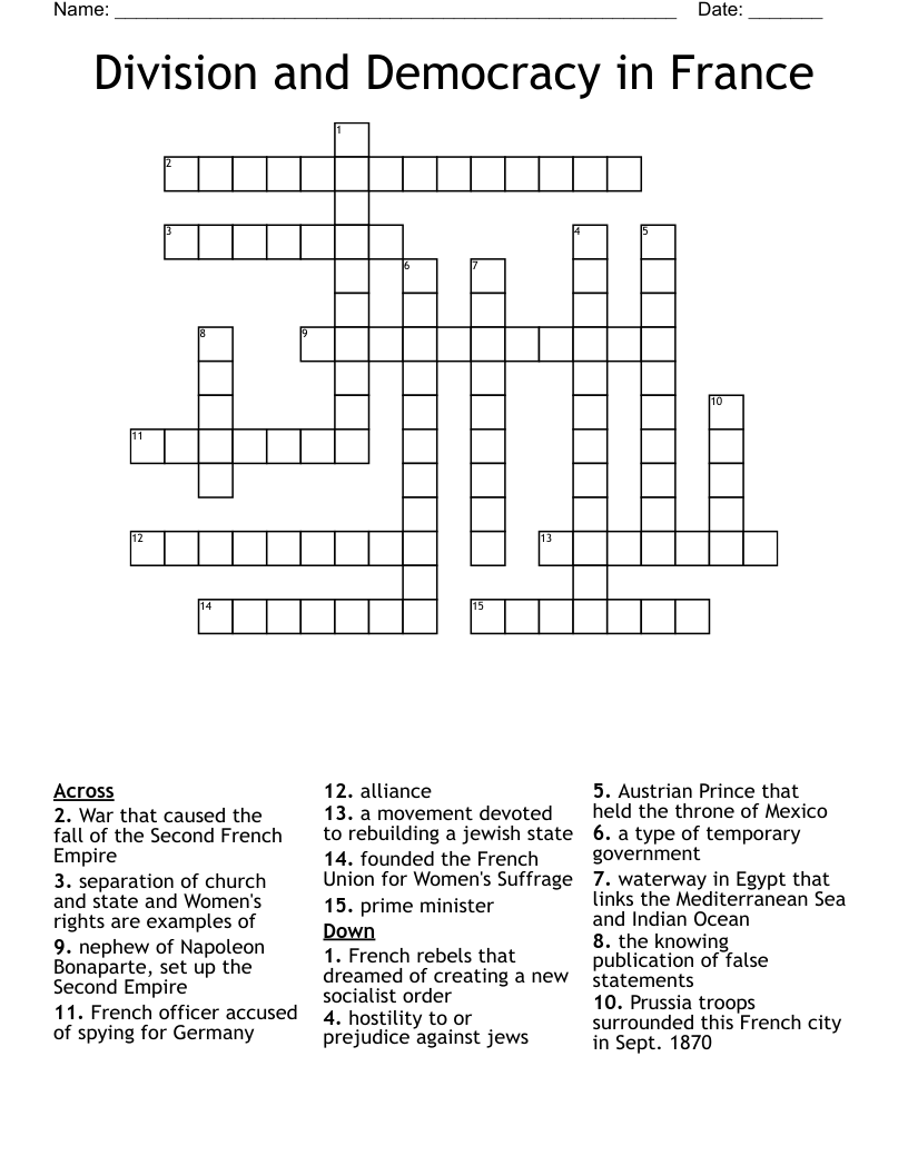 Division And Democracy In France Crossword WordMint