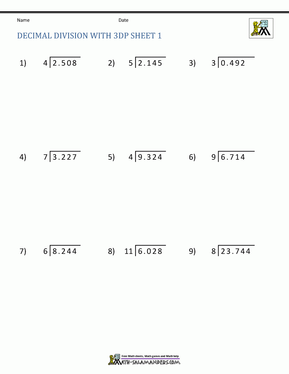 Division Of Decimal Numbers Worksheets Division Of Decimal Numbers Worksheets