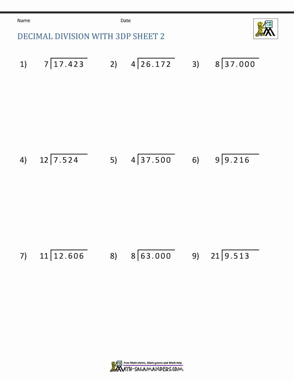 Division Of Decimal Numbers Worksheets Division Of Decimal Numbers Worksheets
