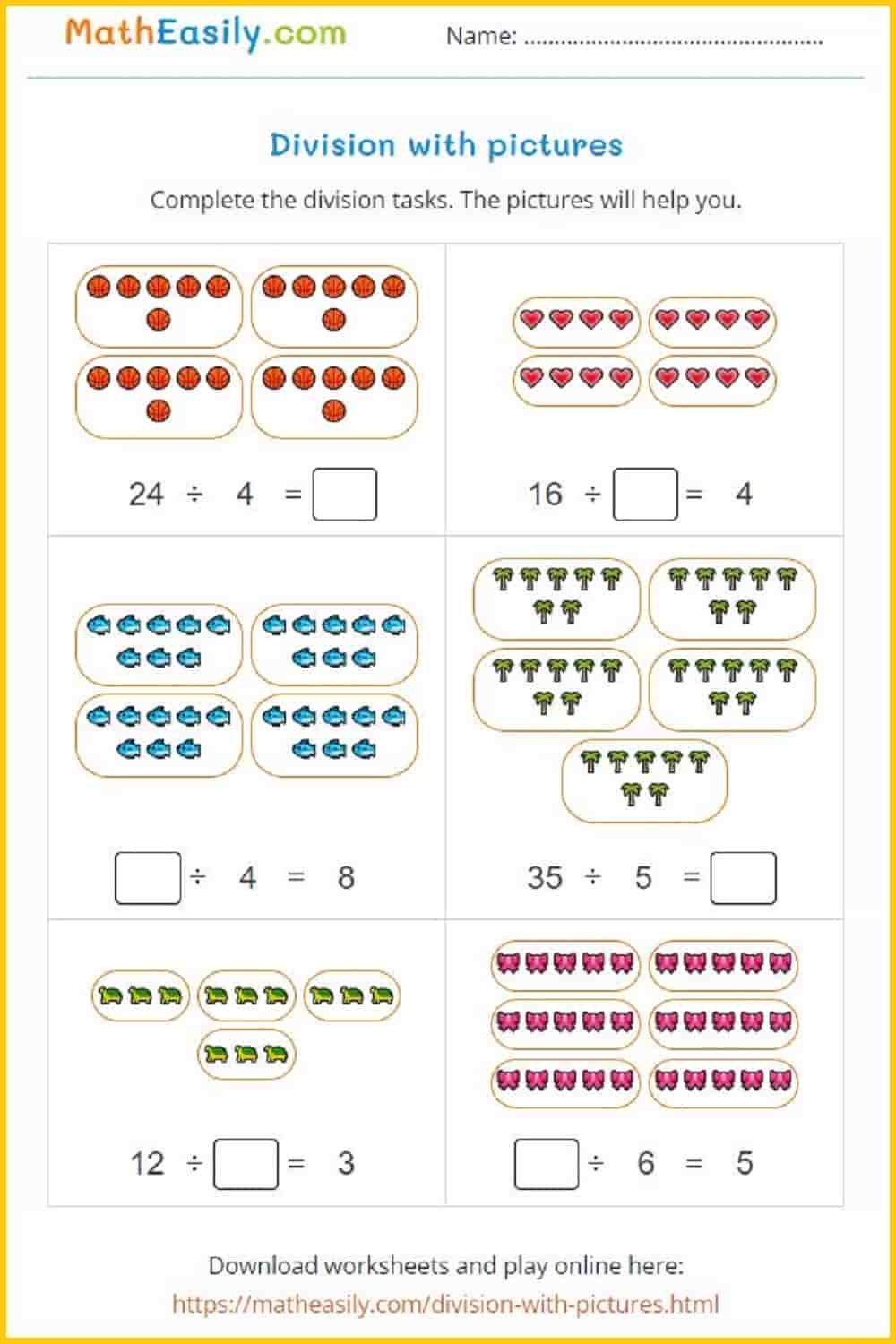 Division With Pictures Games Worksheets Division With Pictures Games Worksheets