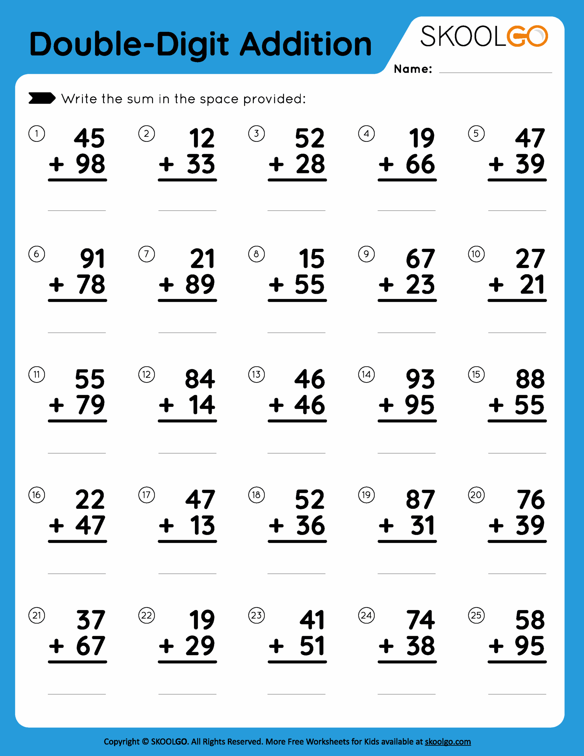 Double Digit Addition Free Worksheet For Kids SKOOLGO Double Digit Addition Free Worksheet For Kids SKOOLGO