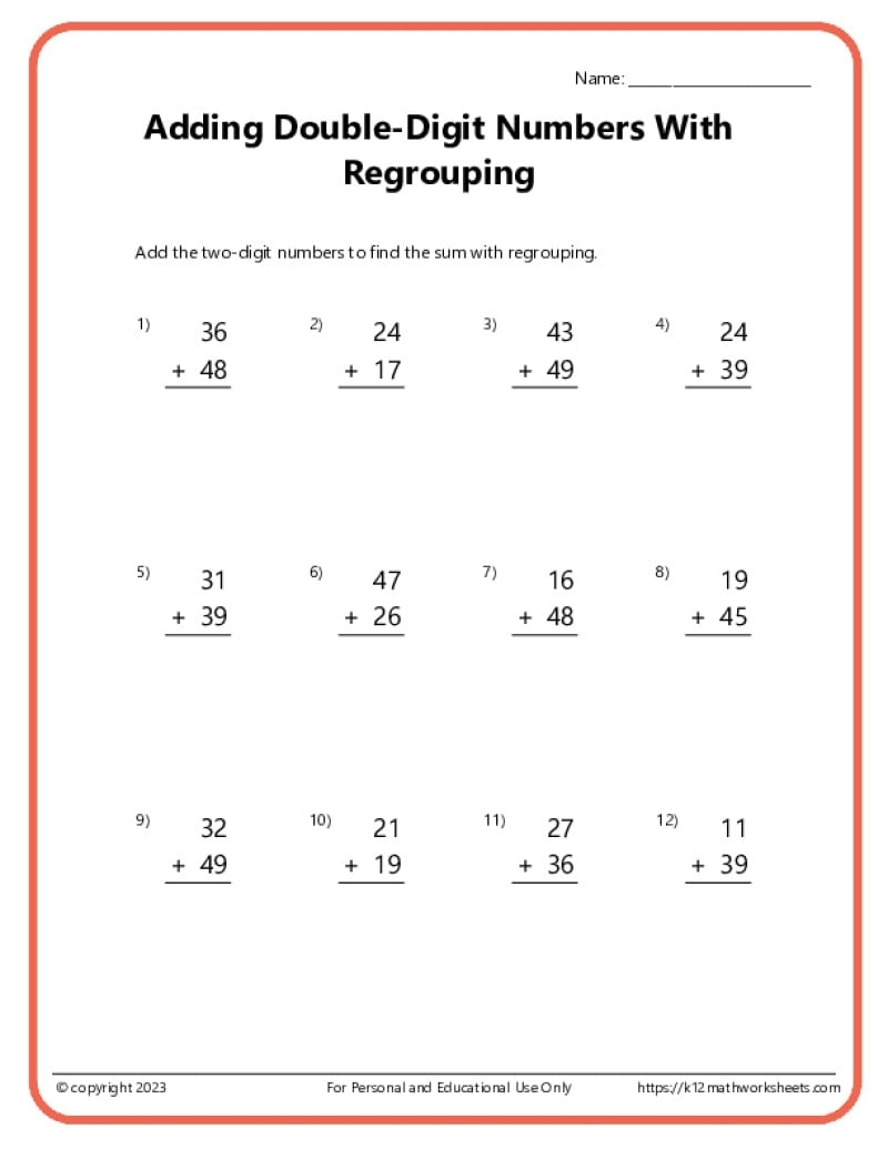 double digit addition worksheets double digit addition worksheets