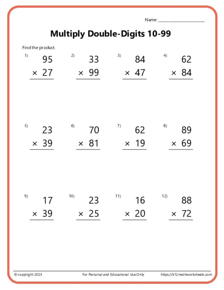 Double Digit Multiplication Worksheets