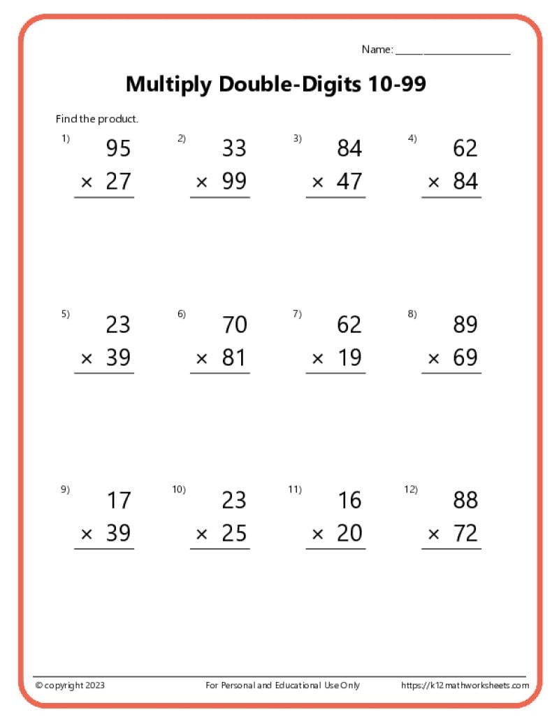 Double Digit Multiplication Worksheets Double Digit Multiplication Worksheets