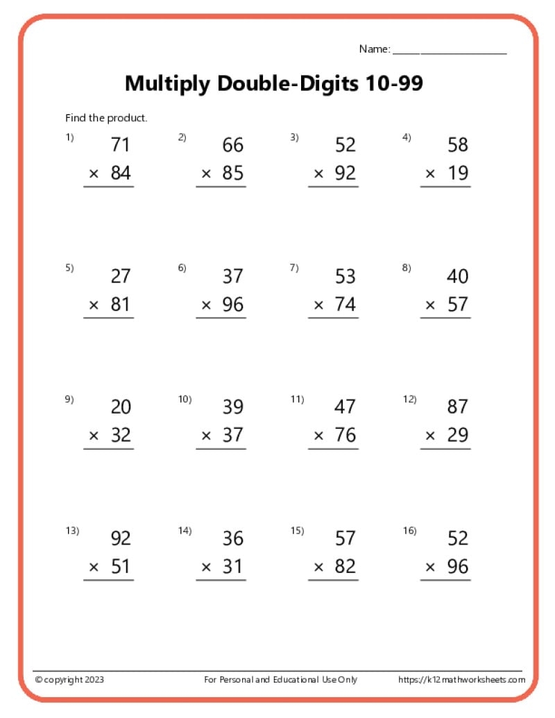 Double Digit Multiplication Worksheets Double Digit Multiplication Worksheets