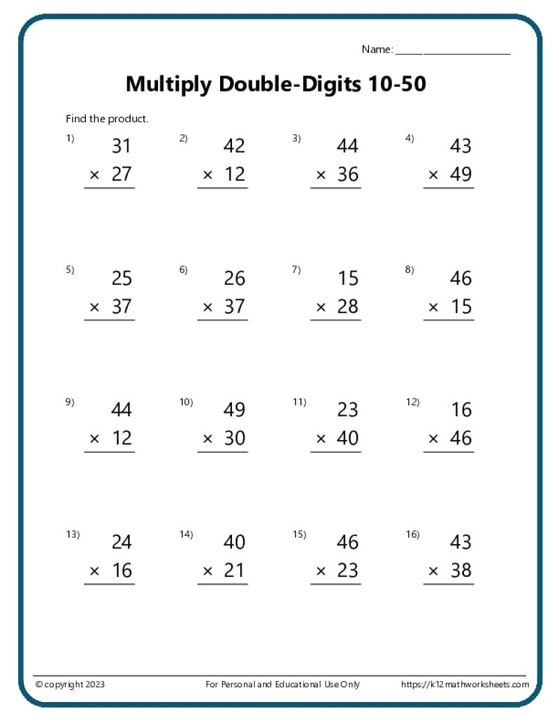 Double Digit Multiplication Worksheets Double Digit Multiplication Worksheets
