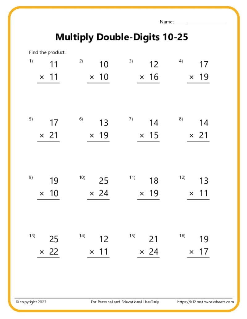 Double Digit Multiplication Worksheets Double Digit Multiplication Worksheets