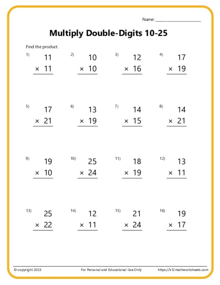 Double Digit Multiplication Worksheets