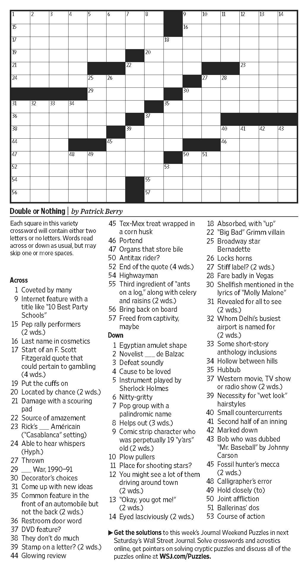 wall st journal crossword puzzle answers