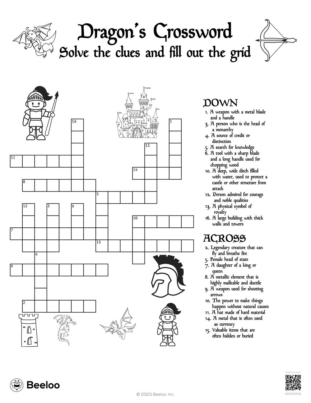 Dragon s Crossword Beeloo Printable Crafts And Activities For Kids