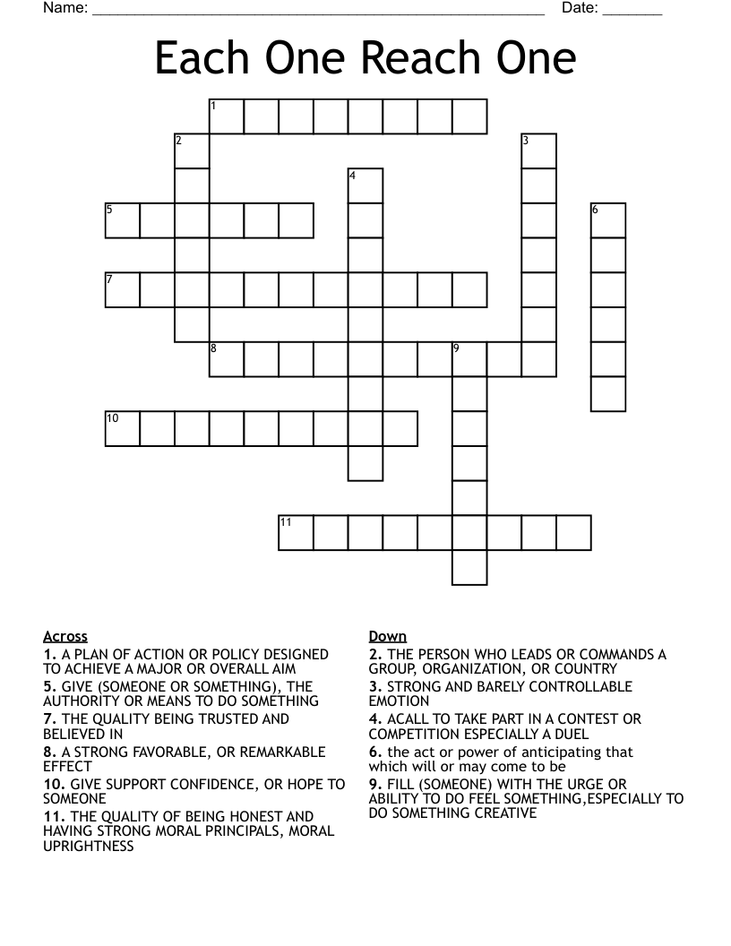 Each One Reach One Crossword WordMint Each One Reach One Crossword WordMint